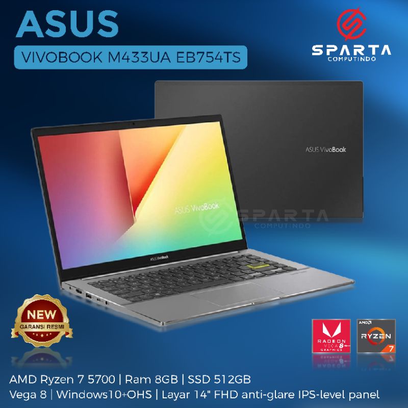 Laptop Asus Vivobook M433UA EB753TS AMD Ryzen 7 Gen 5 Ram 8 GB SSD 512 GB Vega 8 GB Win 10 OHS New