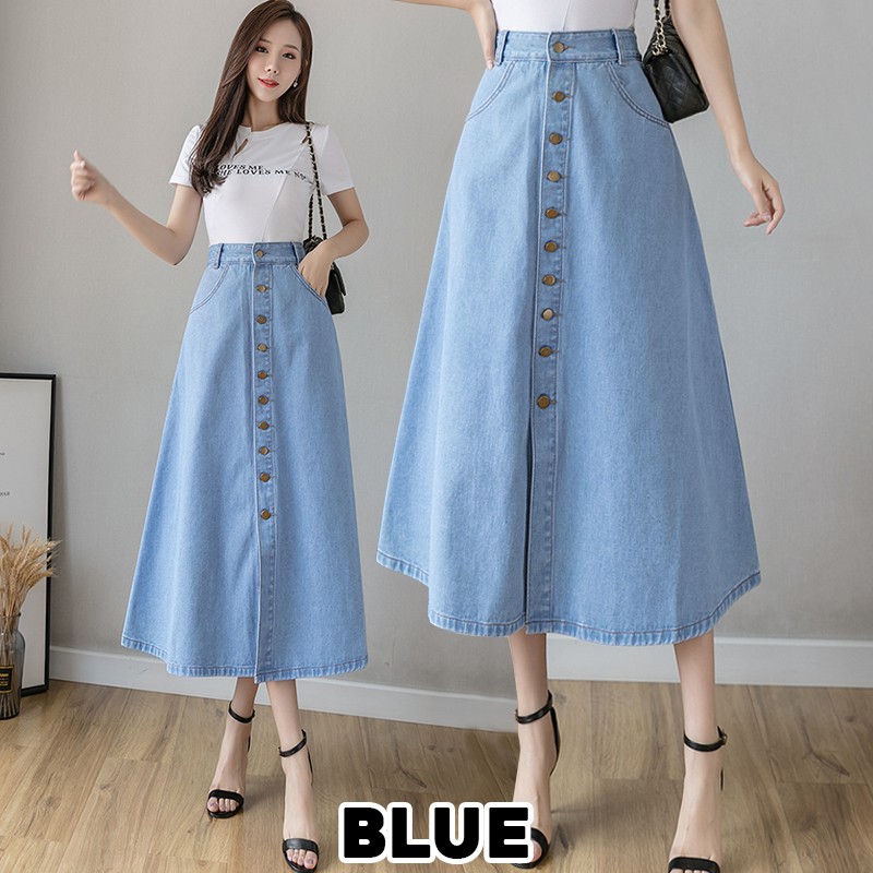 KARAKOREA - 6071 Leah Denim Skirt/Rok Denim/Rok Jeans/Rok jeans wanita/Rok Jeans Korea/Rok wanita