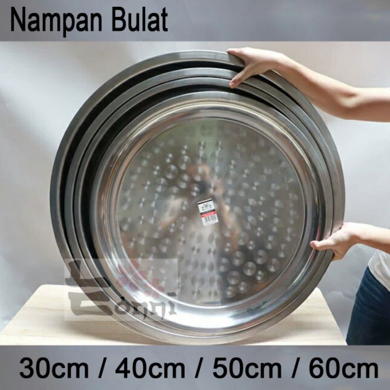 30-60cm Nampan bulat stainless murah impor wadah tumpeng kue kukus tebal polos alat dapur-4