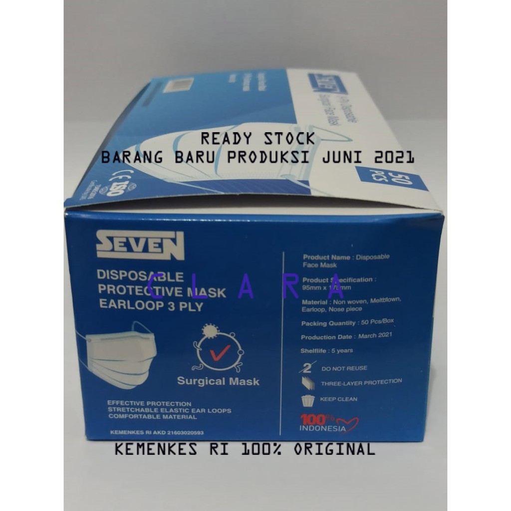 Masker medis surgical mask 3ply Seven masker elastis isi 50