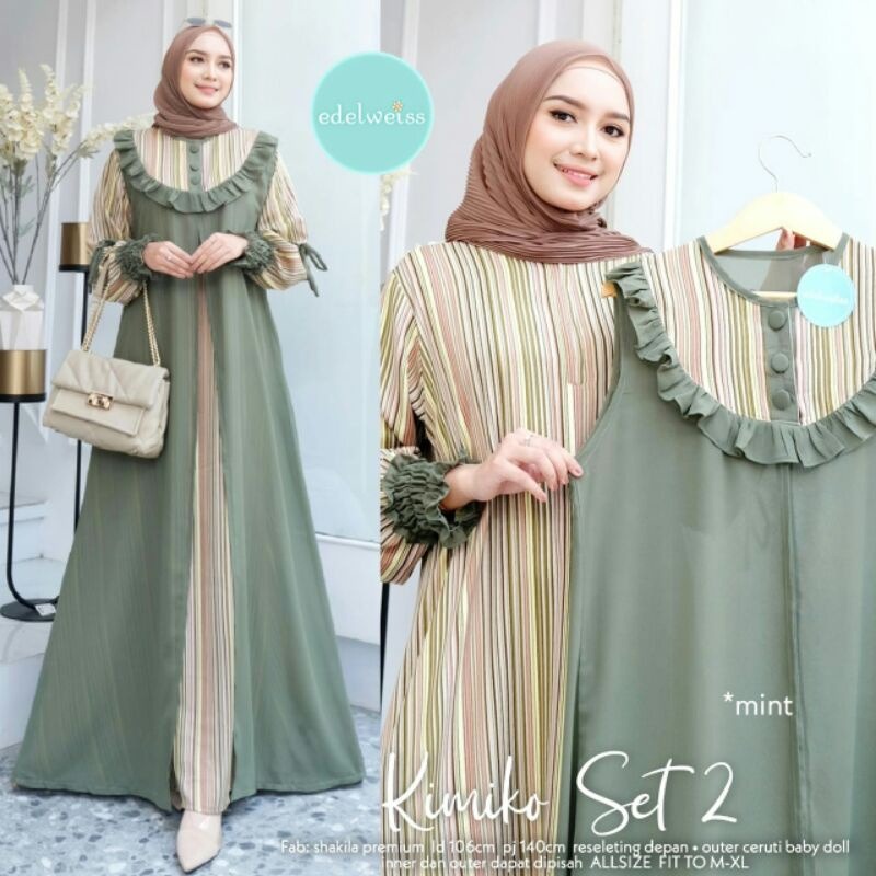 KIMIKO SET 2 MAXY SYAKILA MIX CERUTY Gamis Wanita Terbaru 2022 Lebaran Terlaris Gamis 2 in 1 Set Outer Dress Panjang Kondangan Wanita Modern