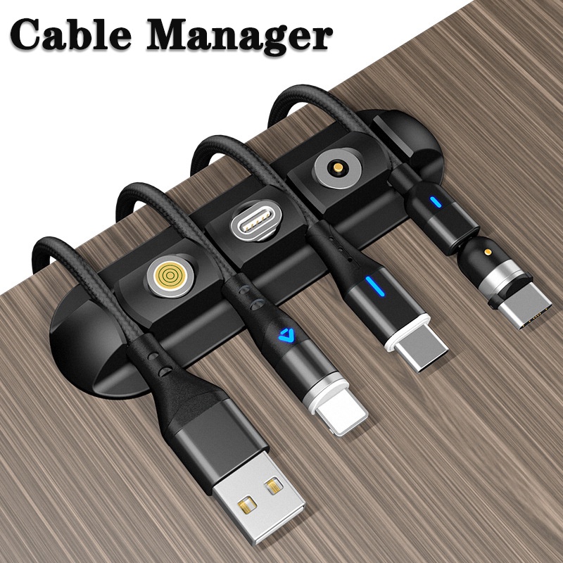 Klip Silikon Magnetik 4 Lubang Multifungsi Holder Kabel USB / Earphone / Mouse