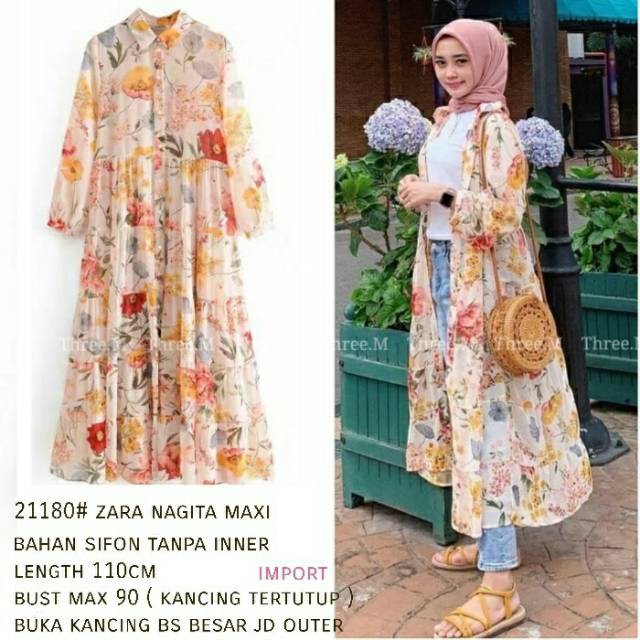 TM 21180/21190  NAGITA Dress Maxi/OUTER (2in 1) import(tanpa furing)-Creme