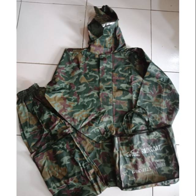 Jas hujan setelan/baju celana grc loreng army impor made in china