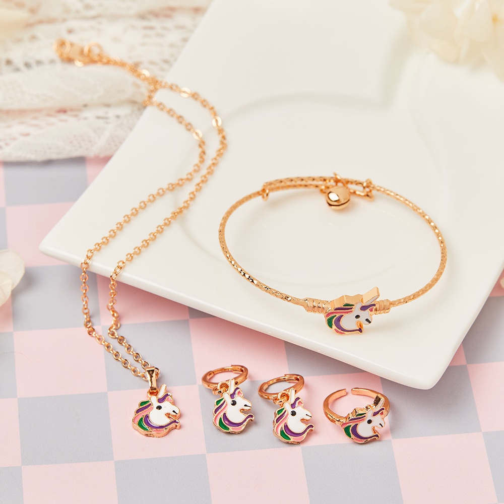 ✨D.G.C✨♥✅Titanium Set Perhiasan Anak Perempuan Satu Set Kalung Gelang Dan Anting Cincin Set Anak D417-2