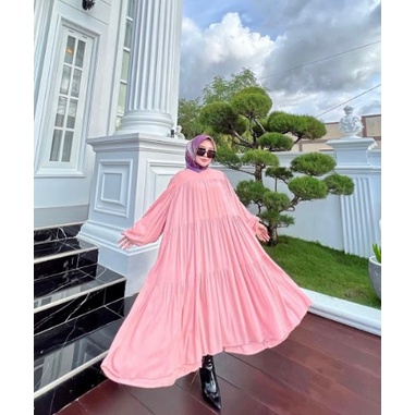 Glow Dress Maxi Shella Polos / Gamis Import Wanita Lengan Balon