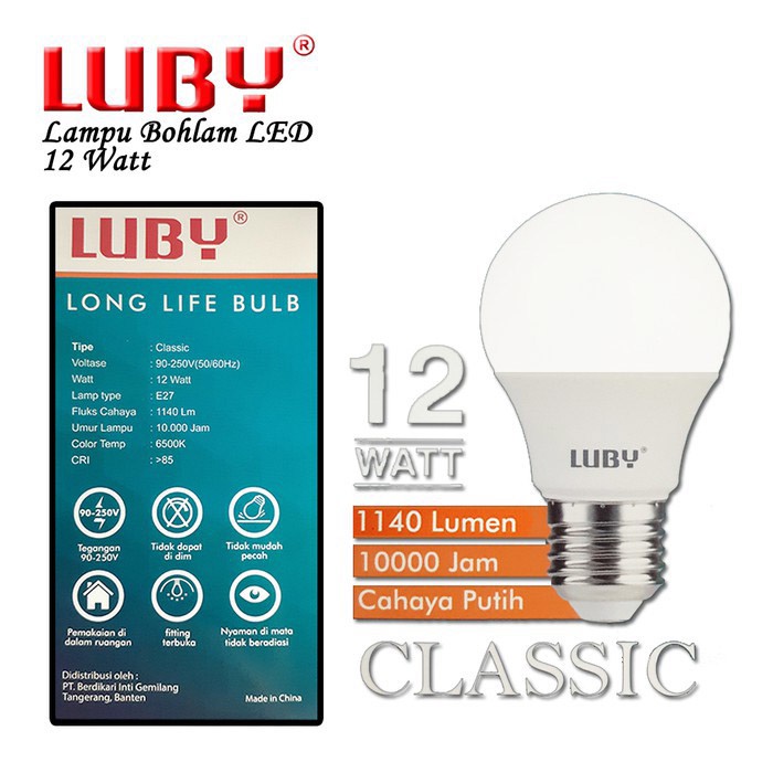 Lampu LED Luby Classic 12 Watt Cahaya Putih Original