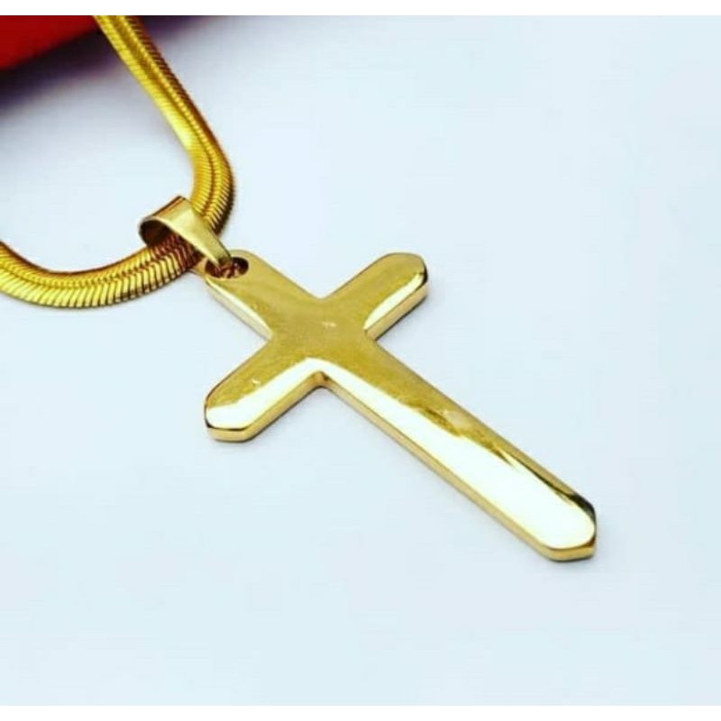 Kalung Titanium salib emas pria & wanita stainlessteel