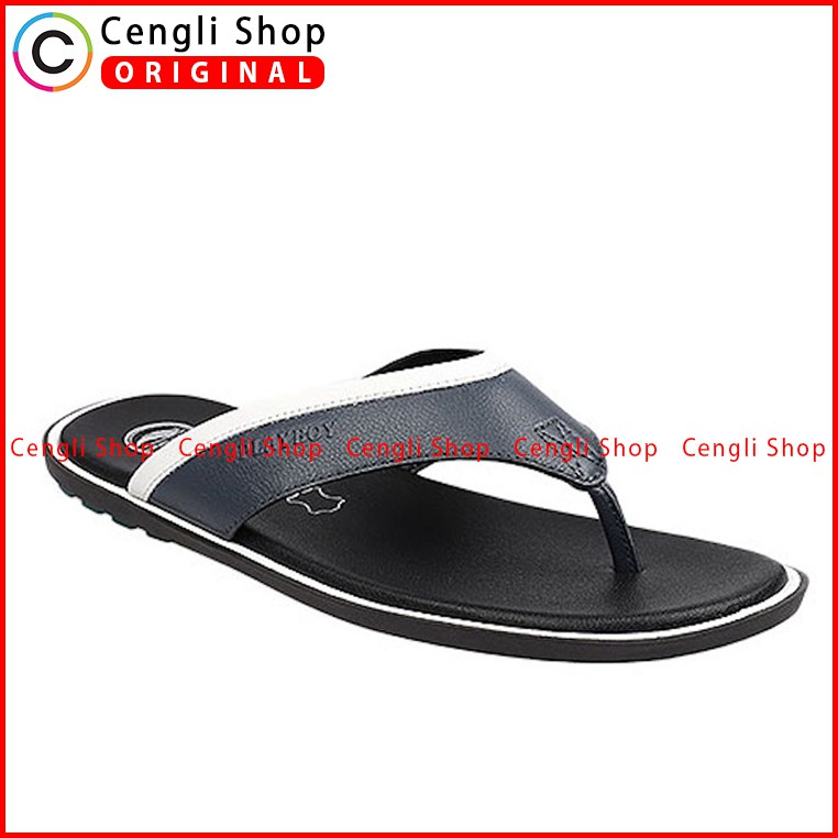 PLAYBOY SANDAL JEPIT KULIT CASUAL PRIA ORIGINAL TERBARU BIRU NAVY PLB6