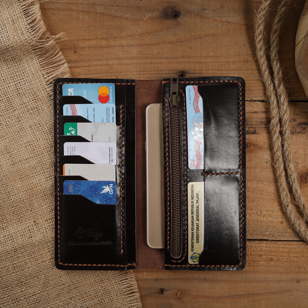 Dompet Panjang Kulit Asli Pull Up Seri AERON Warna Coklat Tua - Leather Phone Wallet