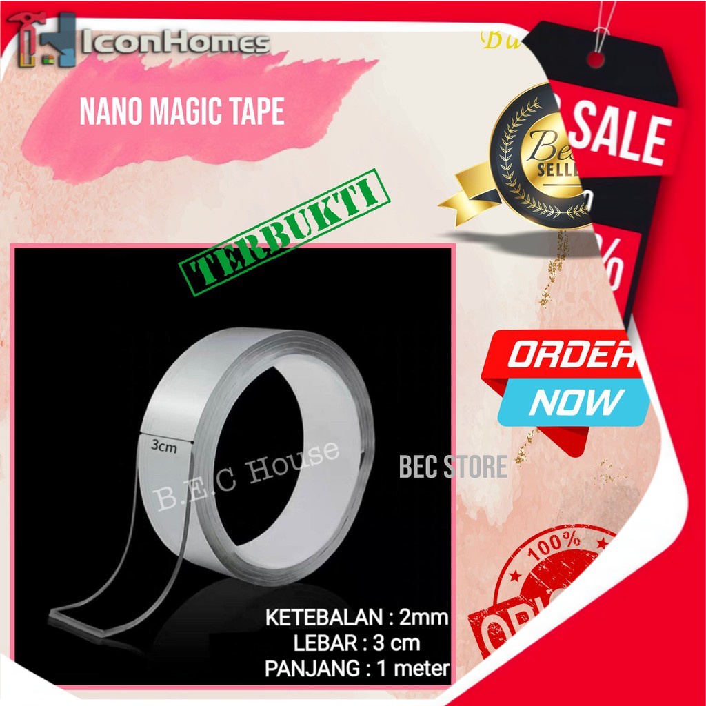 

[80gram][2mmX1meter] Double Tape Nano Tape Ivy Grip Tape Isolasi Selotip 2 Sisi Kuat Dicuci