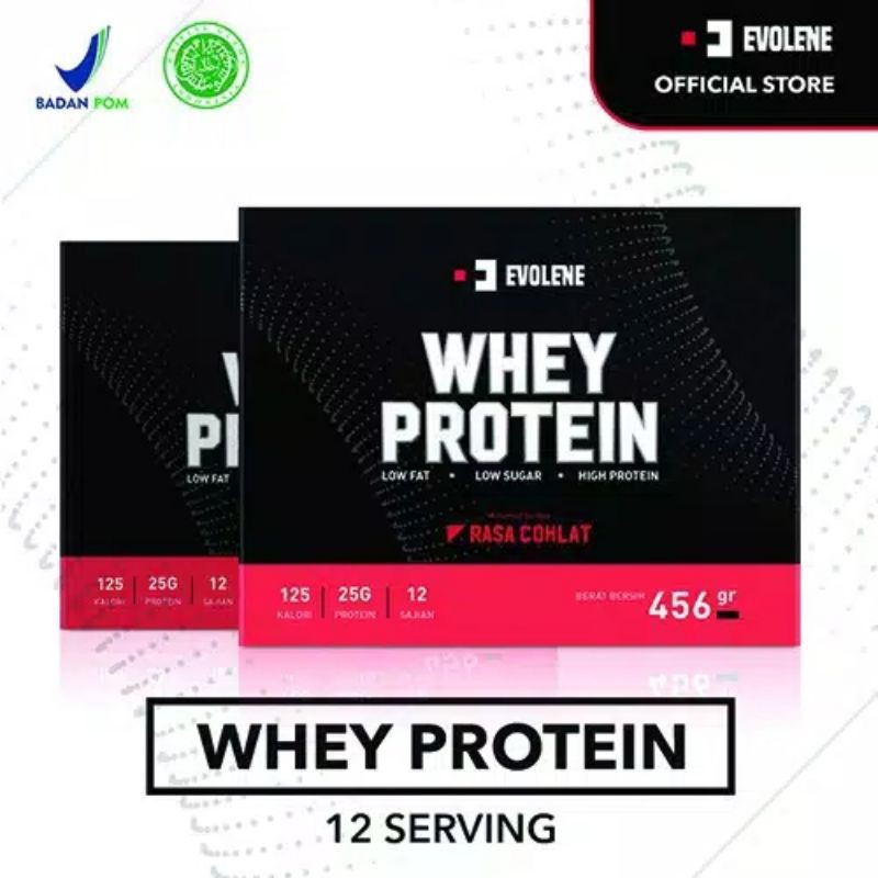 Evolene Whey Protein Membantu Pembentukan Otot Tubuh dan Perut 456gram BPOM 12 Sachets Ori di Malang