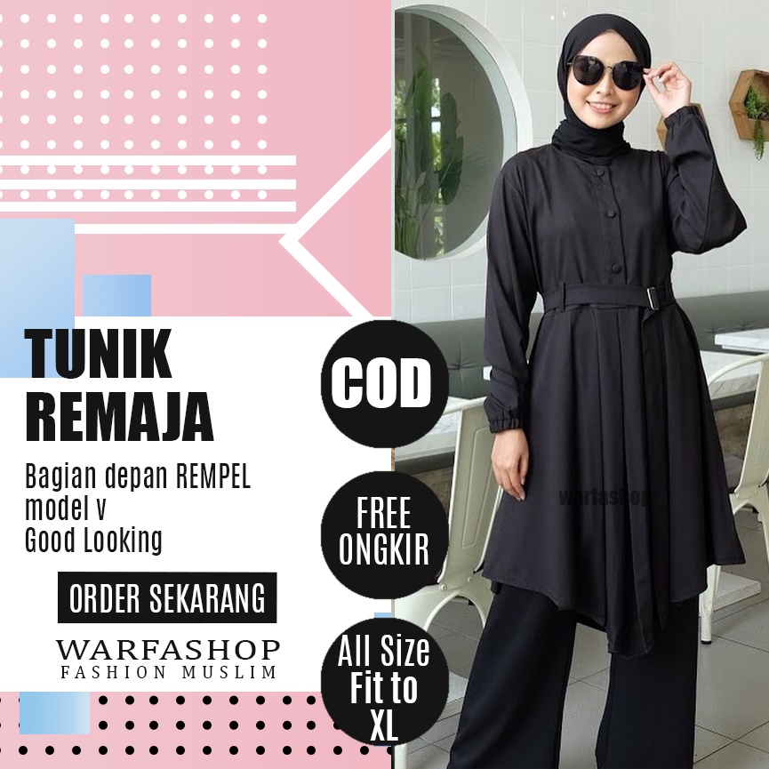 Baju Tunik Remaja Terbaru 2021 Wanita Kekinian Murah Warna Hitam Bahan Moscrepe Grade A - All Size F