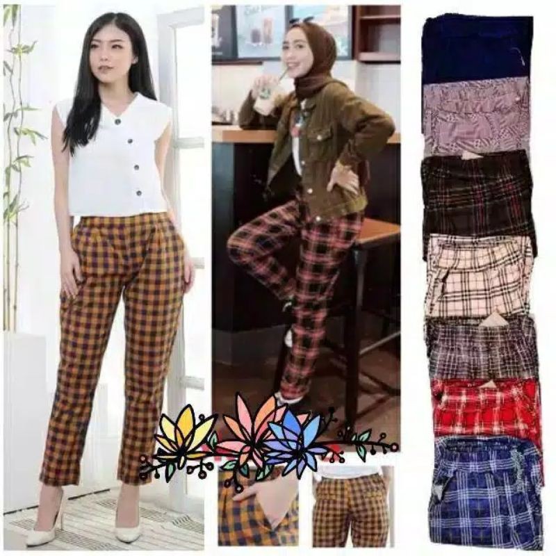 Celana panjang motif/ leging pensil / legging wanita allsize fit L XL scuba harian santai murah