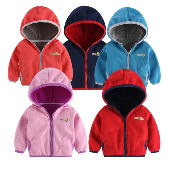 Jaket hangat anak laki-laki dan perempuan import motif polos dua warna