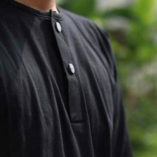  BAJU  KOKO  KURTA BAHAN KAOS POLOS HITAM CASUAL PAKAIAN 