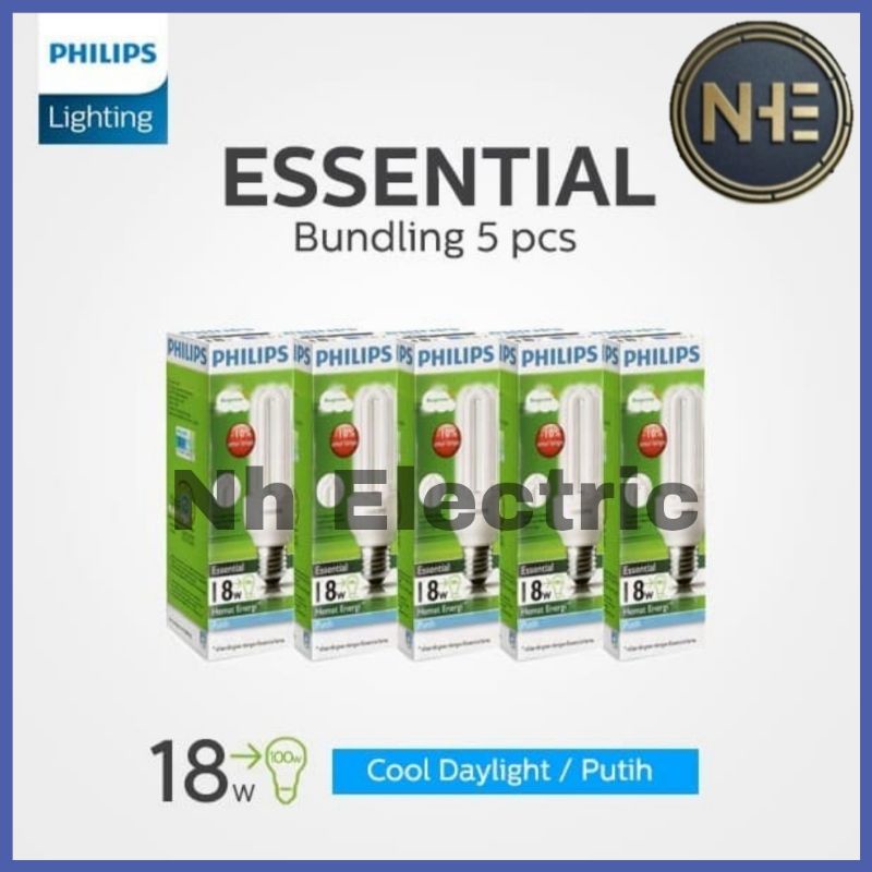 Lampu Philips Essential 18W Watt Putih CDL E27 - Esst 18 Watt Philips White 220V SNI Bundling 5 Pcs