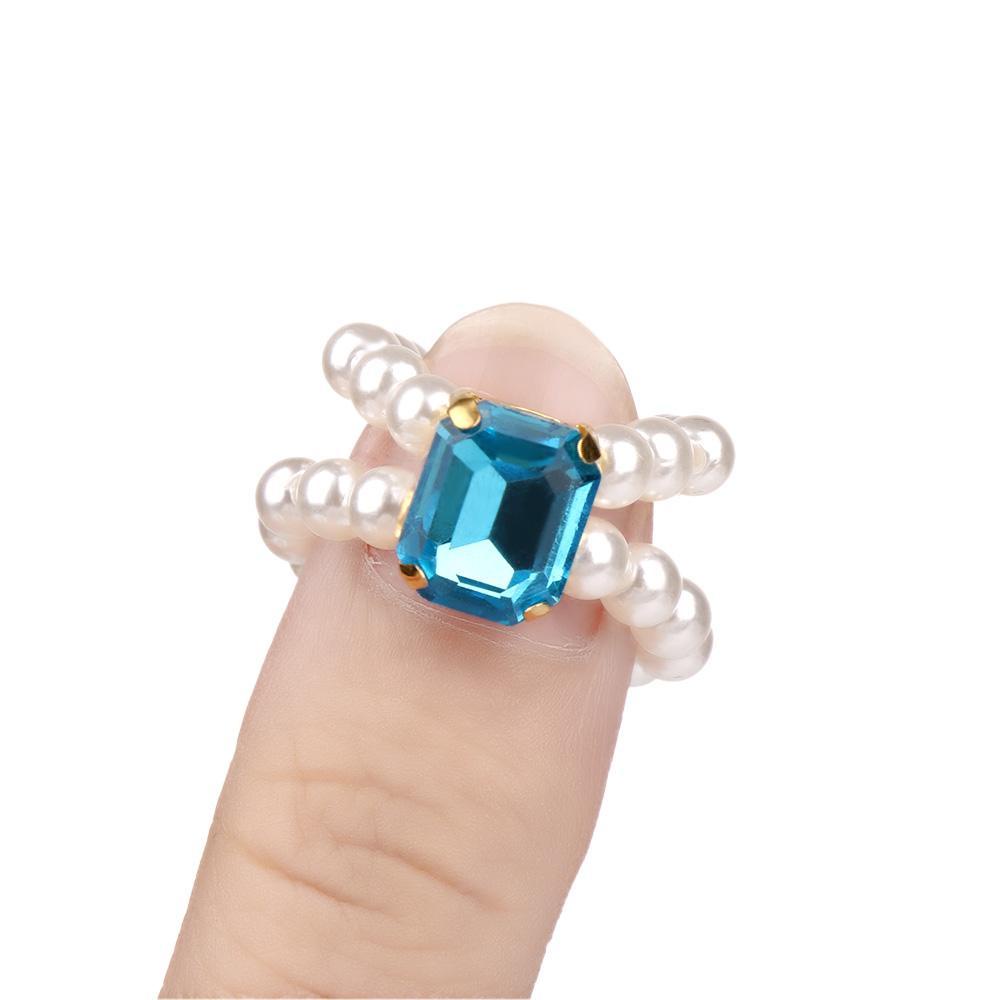 Lily Pearl Gemstone Ring Pesta Berlian Imitasi Handmade Elastis