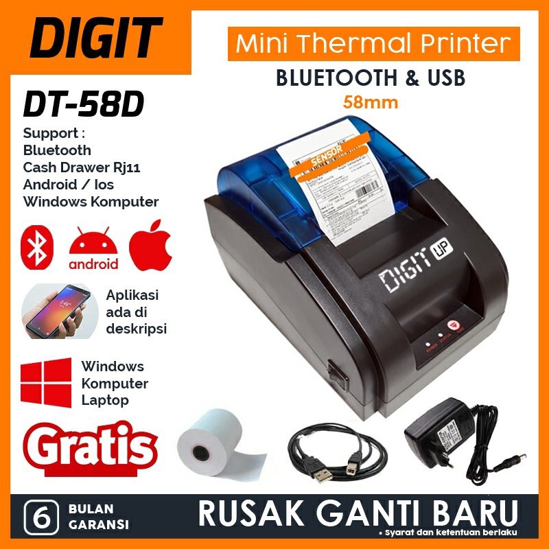 PRINTER BLUETOOTH MINI PRINTER THERMAL 58MM OKAY 58D PRJ-58D KASIR PPOB POS printer termal-DIGIT-58D