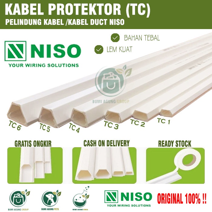 Kabel Protektor NISO  TC 1 2 3 4 5 6 protector cable / cable duct TC1 TC2 TC3 TC4 TC5 TC6 NISO NICHI Panjang 1m 1 meter penutup kabel dinding rapih NICHI