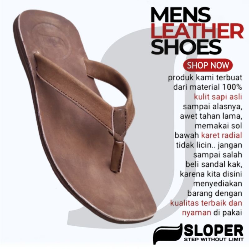 SLOVER ID Sandal jepit Pria Kulit Asli Sanmpai Alas Pijak nya