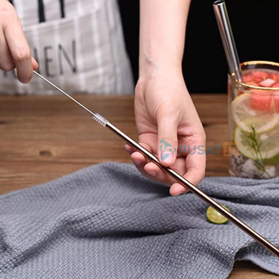 Sedotan Stainless Stell Lurus Bengkok Murah BPA Free Anti Karat Aman Reusable Higienis Sikat Sedotan