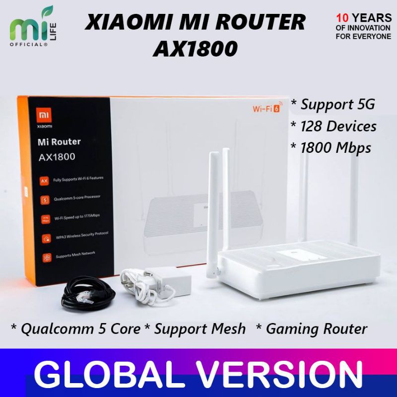 XIAOMI ROUTER AX1800 WIFI 6 AIOT 5G GIGABIT GAMING MESH QUALCOMM GLOBA