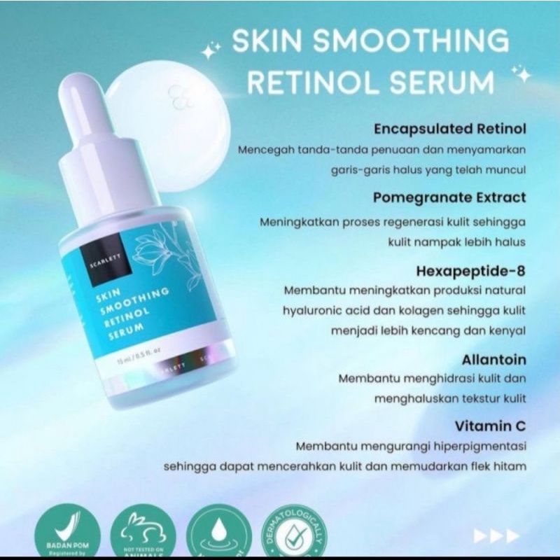 SALE !! SCARLETT BRIGHTLY EVER AFTER SERUM SKIN SMOOTHING RETINOL DAN NIACINAMIDE 5% BETA GLUCAN