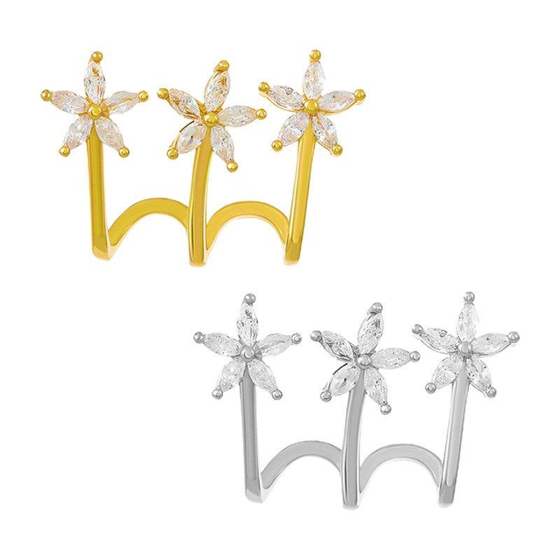 Anting Stud Desain Tiga Bunga Kecil Gaya Perancis Untuk Wanita