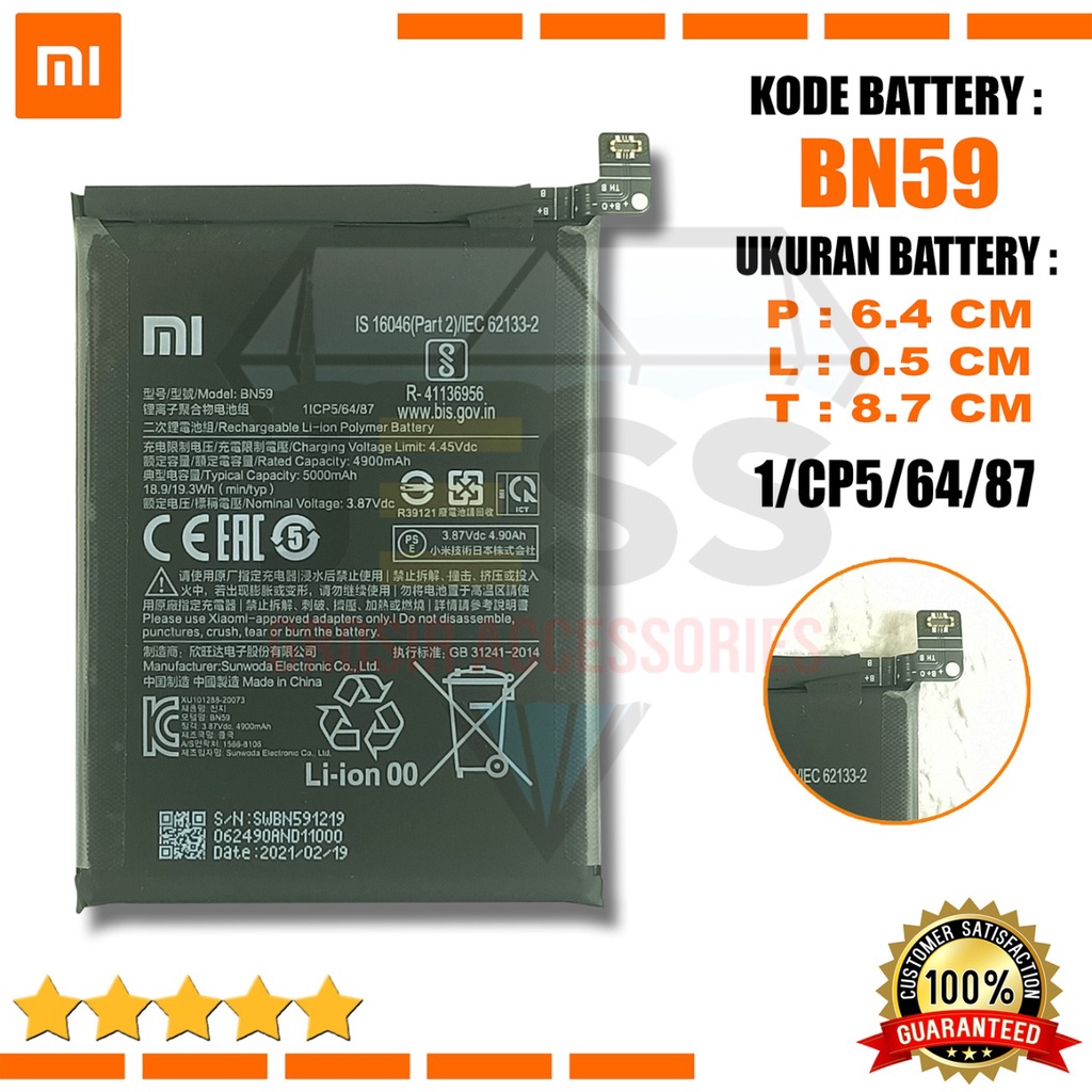 Baterai Battery Original Xiaomi BN59 &amp; BN-59 For Type Redmi Note 10 - M2101K7AG &amp; Redmi Note 10S - M2101K7BNY