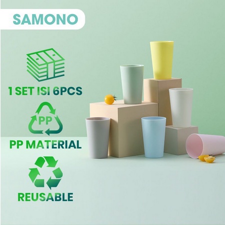 SAMONO STW03 6Pcs Gelas Minum Plastik Microwave Set Warna Warni BPA Free Reusable Samono High Quality