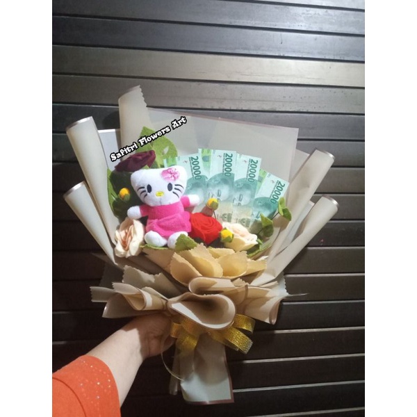 Buket Uang + Bunga Flanel / Kado Ultah/ Kado Wisuda /Special gift