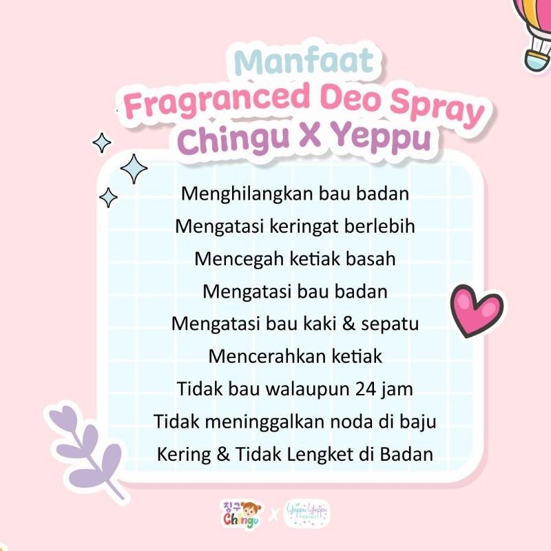 READY Deo Spray Chingu by Kiyowo 30 ml Fragranced De Spray Chingu x Yeppu ORIGINAL