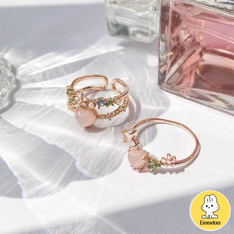 Cincin Hati，Pembukaan Dapat Disesuaikan  Cahaya Mewah Manis Cincin Wanita -Doo