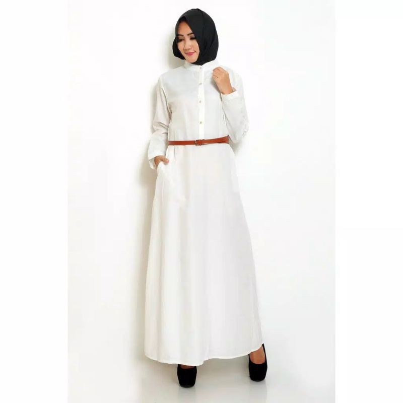 Long Dress Gamis Maxi Tangan Panjang Polos - Givtha Production WHite chambray,