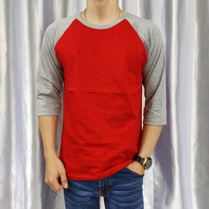 Kaos Polos Raglan  Merah Lengan Abumisty  3/4 uk M L XL XXL 20 22 S