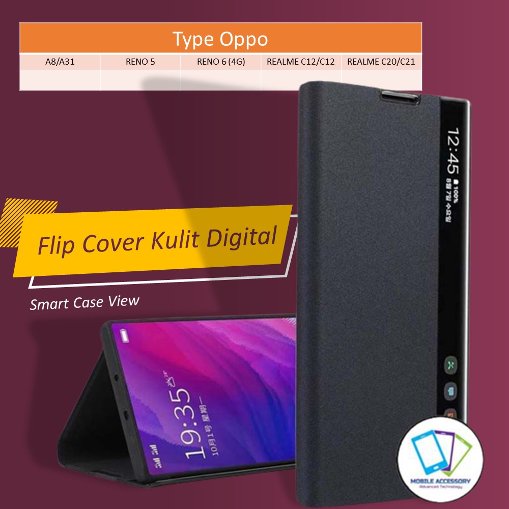 Flip Case Cover Digital Smart View Oppo A8/A31 RENO 5 6 REALME C12/C15 C20 C21