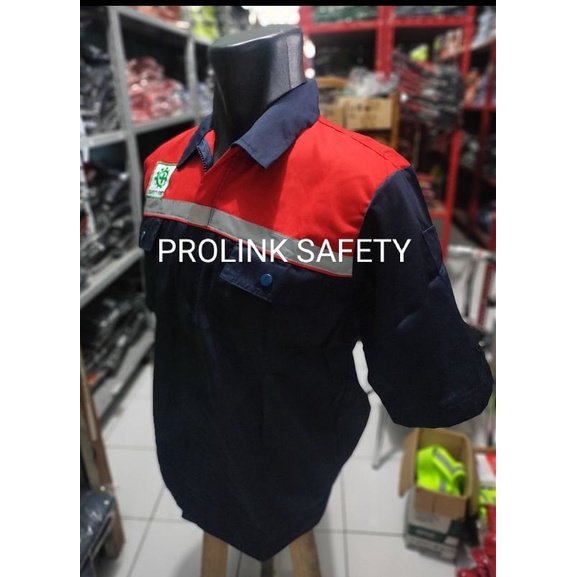 SERAGAM SAFETY LENGAN PENDEK MERAH NAVY RESLETING