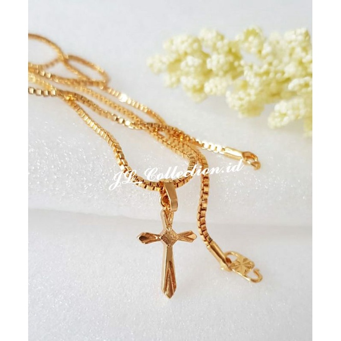 Kalung Salib Perhiasan Lapis Emas 18k Yaxiya Kalung Salib