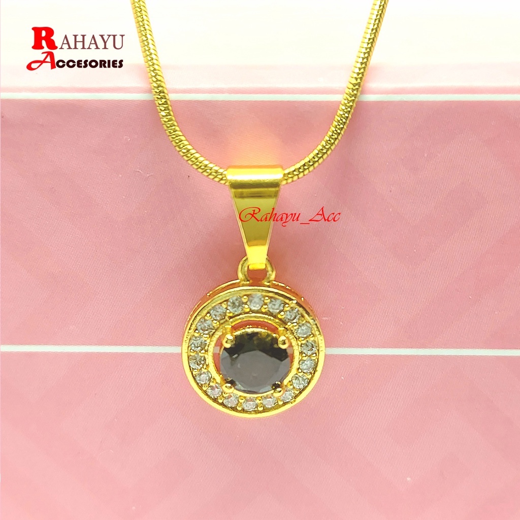 Detail produk dari Stay Cool Shop - Kalung Titanium Liontin Bulat Permata Hitam Anti Karat dan Luntu