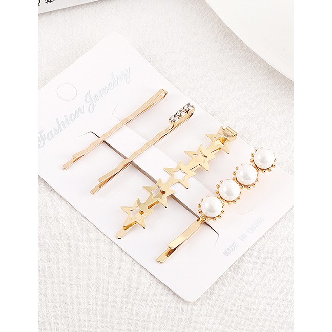 LRC Jepit Rambut Fashion Gold Pearl Hair Clip Set Y61543