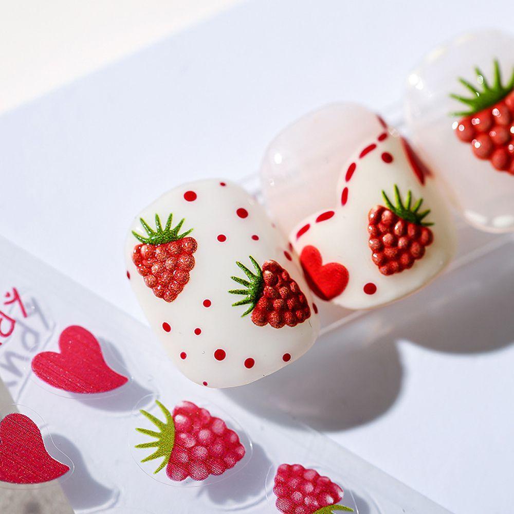 AUGUSTINA Agustina Bunga Stiker Kuku Fashion Raspberry Self Adhesive Fruits DIY Dekorasi Nail Art
