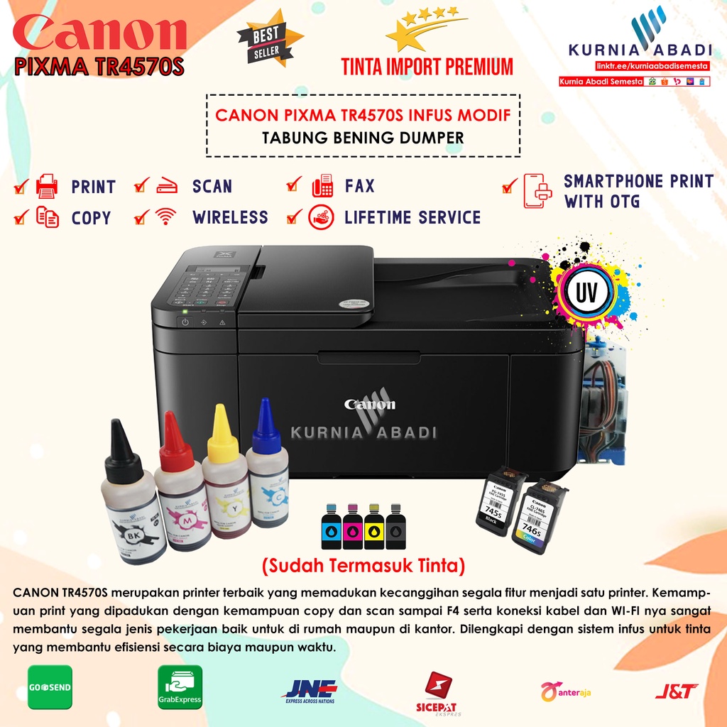 Printer Canon PIXMA TR4570S Infus Tabung Print Scan Copy Wifi Dumper