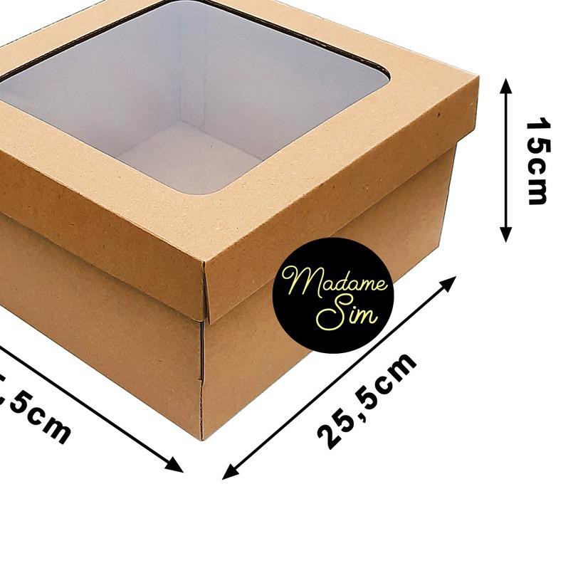 

➫ KOTAK KUE - CAKE BOX 25 x 25 x 15 CM - COKLAT + JENDELA (ISI 10 PCS) ➧