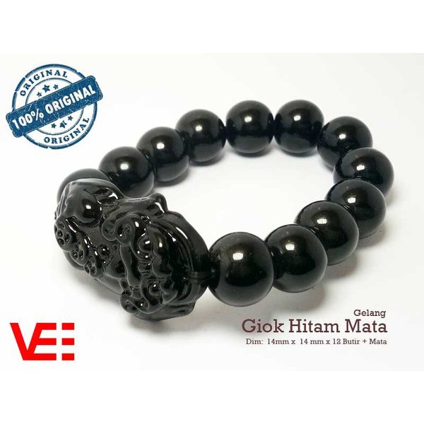 Vee Gelang Terapi Kesehatan Black Jade  Giok Hitam Asli  Boneka - Menyerap Betadine - Dim 14