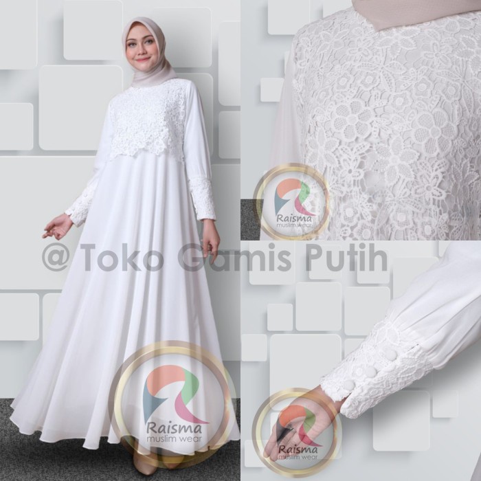 Wanita Tulang Lebaran Putih Elegan Gamis Baju Dan Raisma Cantik Gamis