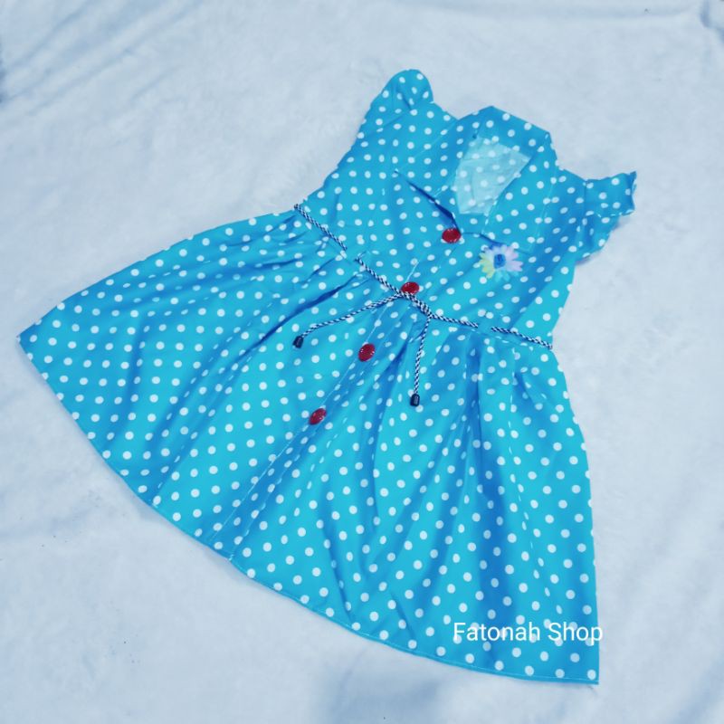 Dress anak 1 2 tahun polka tutul polkadot bulat  baju anak cewek perempuan ( dress kancing polka )