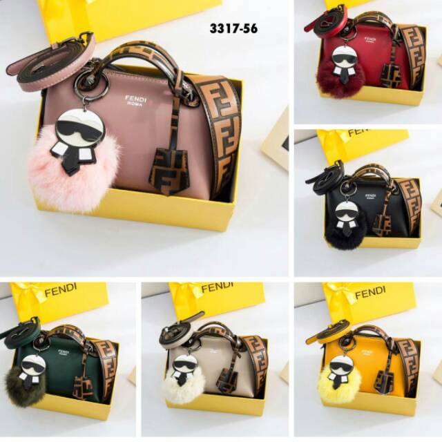 Tas Wanita Fendi Boston By The way Velvet mini 3317-56 # With Carlito Pompom