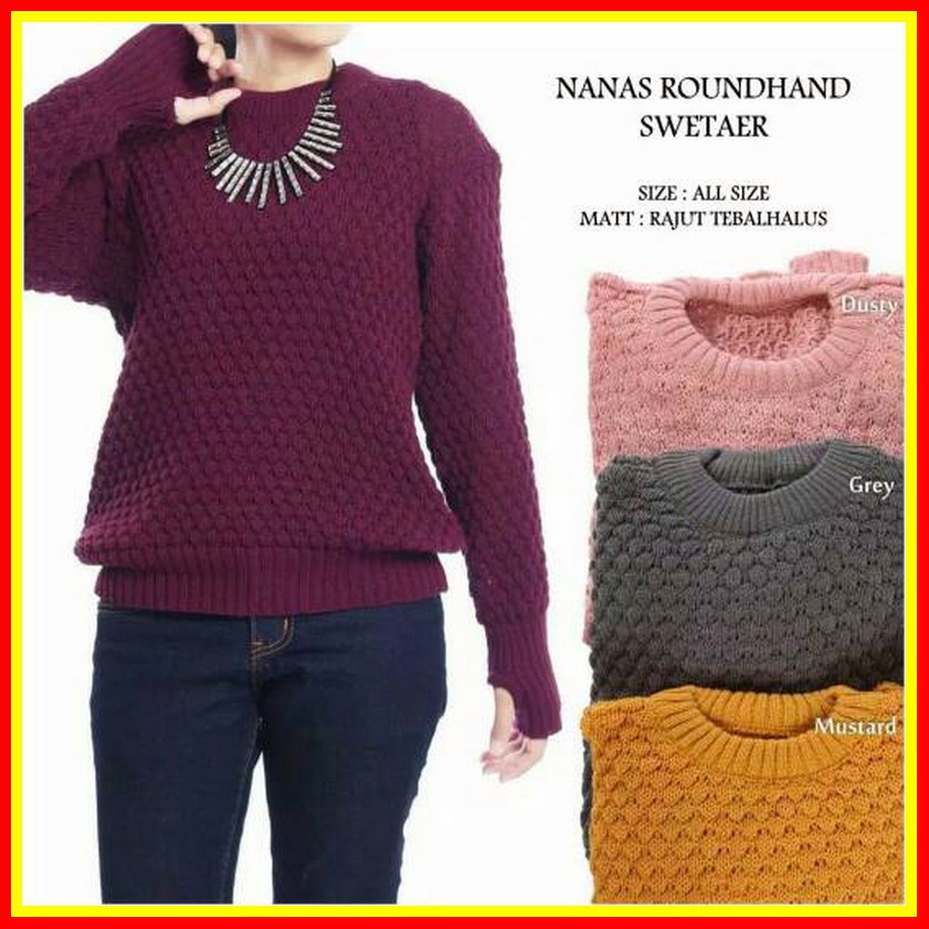  Sweater  Rajut  Wanita  Nanas Roundhand Laris Shopee  Indonesia