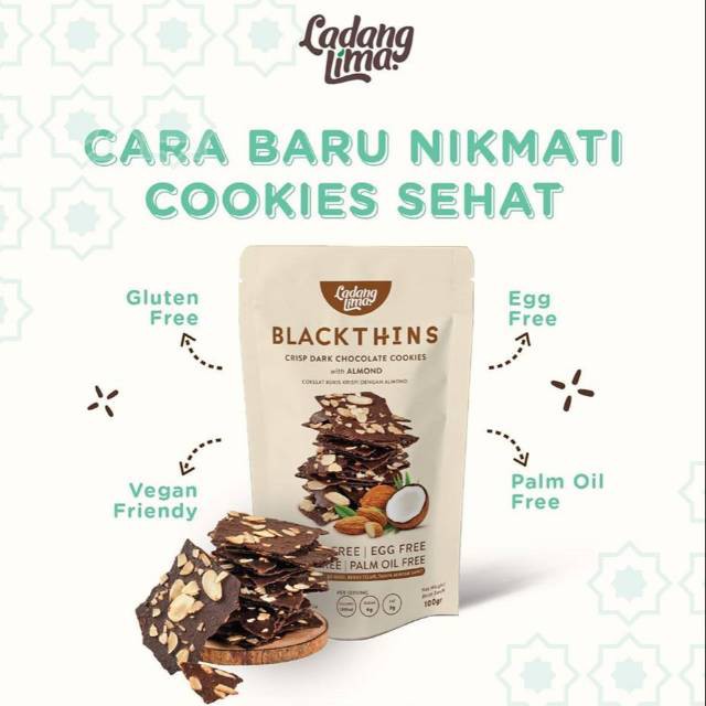 Ladang Lima Blackthins Cookies 100 gram / Black Thins Crisp Almond 100 g / Snack Cemilan Sehat